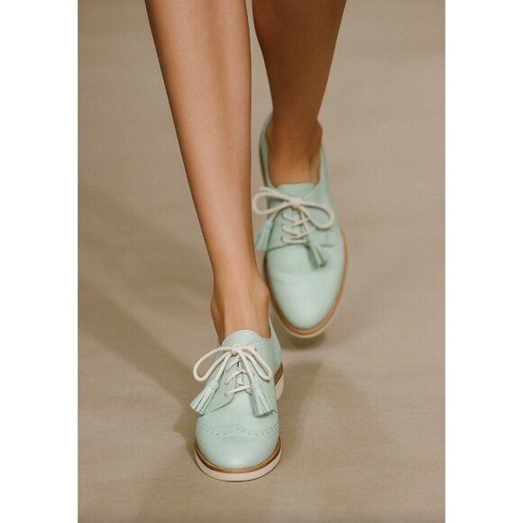 COACH Zinnia Mint Leather Oxford Shoes Tassel Detail Classic Chic Size 8 B - Picture 12 of 12